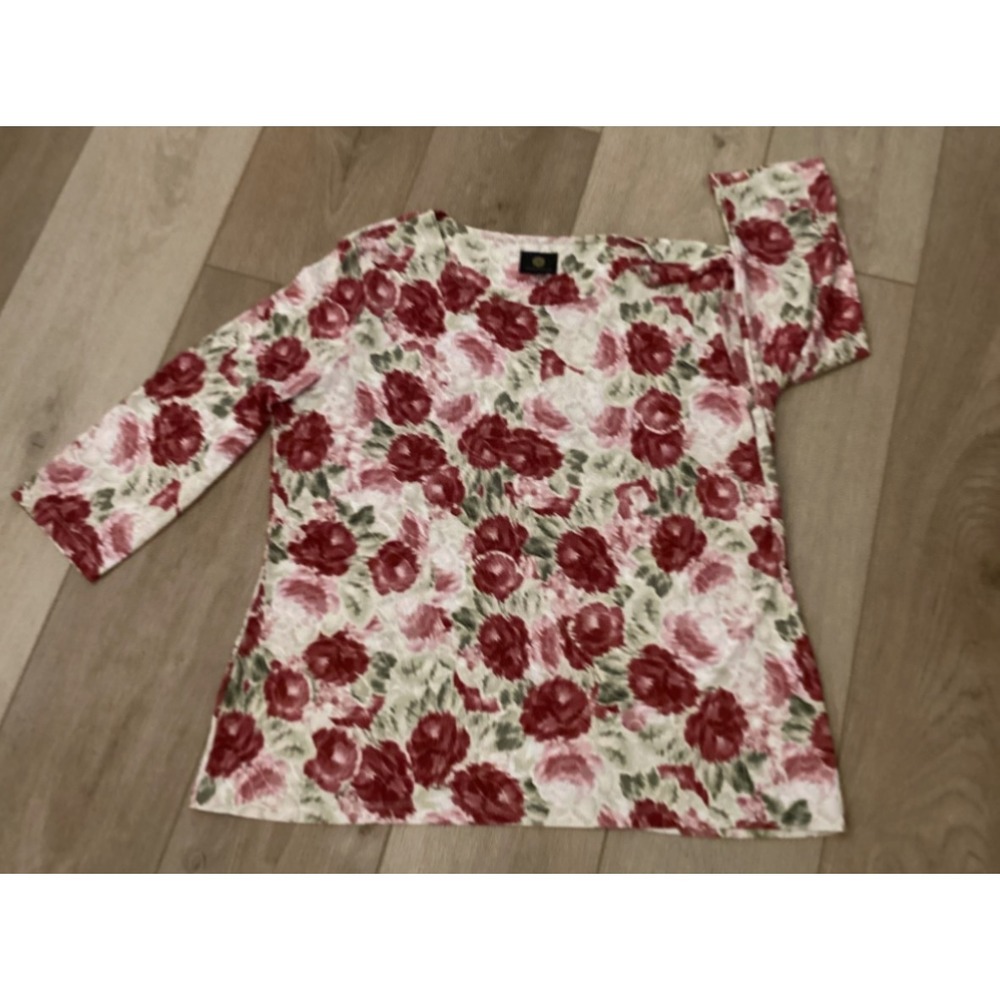 JM Collection Rosette 3/4 Sleeve Jacquard Top Petite XL
